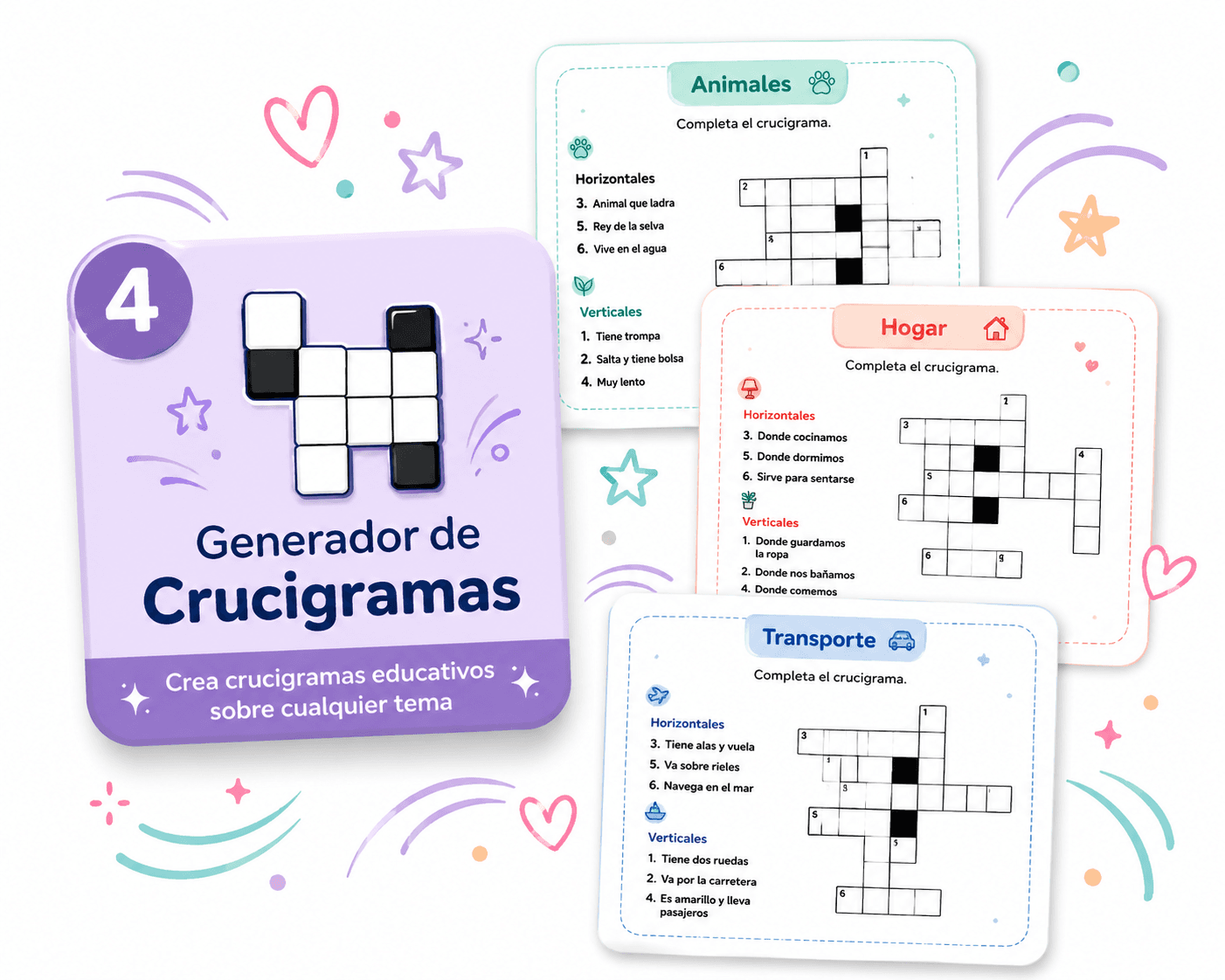 Generador de Crucigramas con hojas de ejemplo de distintas temáticas