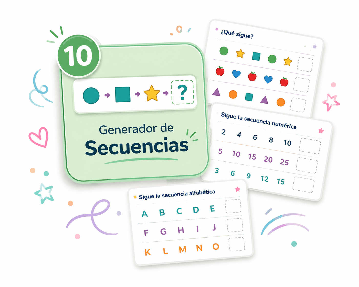 Generador de Secuencias con hojas de patrones de figuras y números