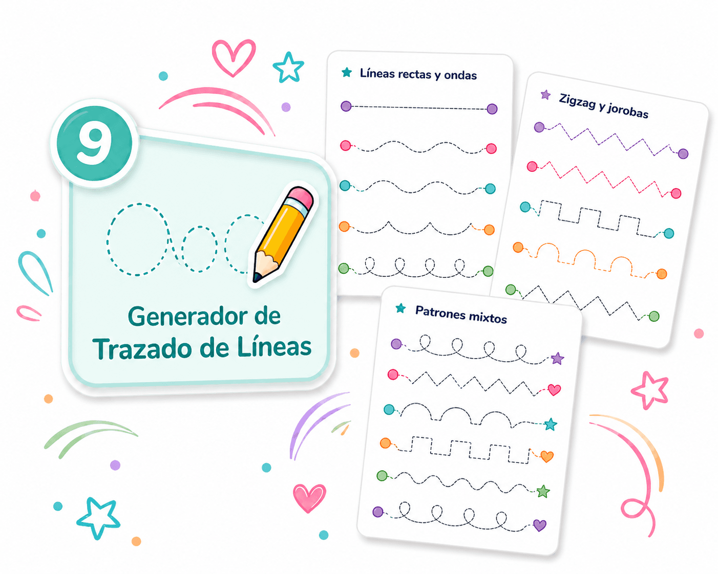 Generador de Trazos de Líneas con hojas de ondas, zigzags y patrones mixtos
