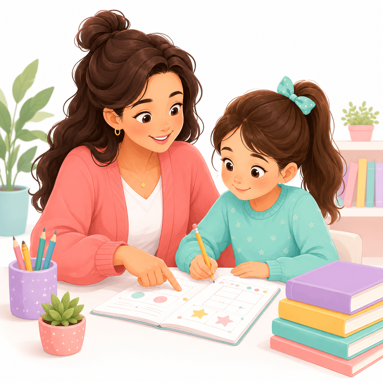 Una tutora preparando material educativo para una sesión individual